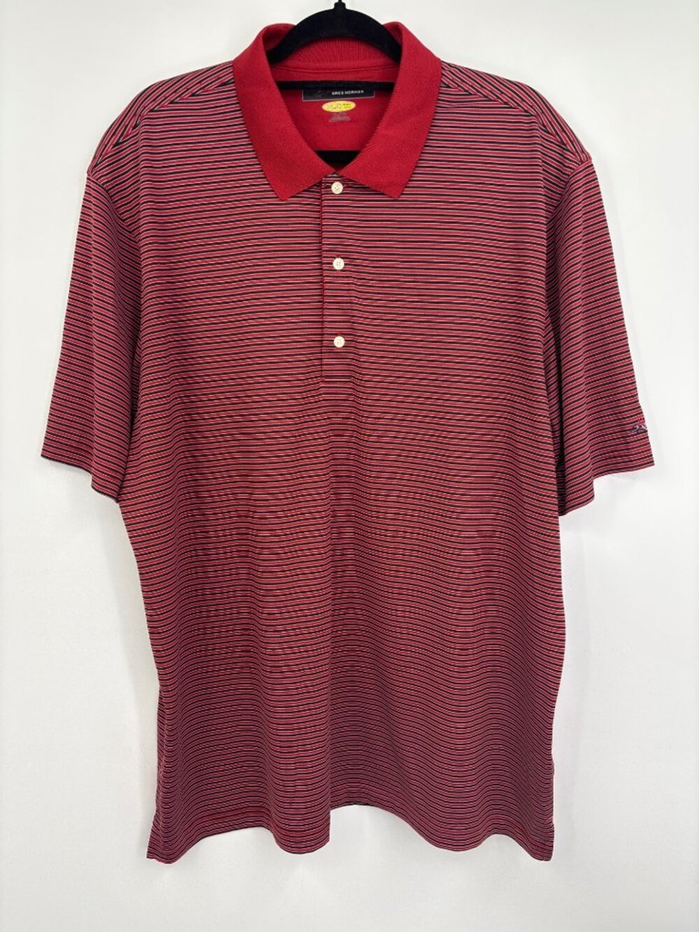 Greg Norman Mens Play Dry Polo Collar Golf Shirt Striped Red Black XL